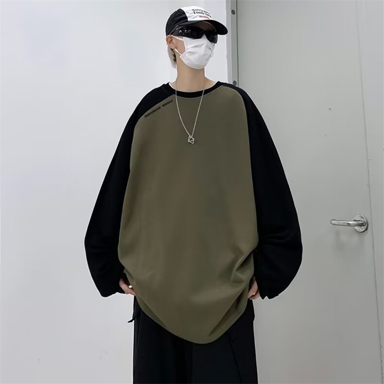 美式复古插肩袖拼接长袖T恤春秋季港风卫衣HW88P35,男装卫衣,星座1116-2