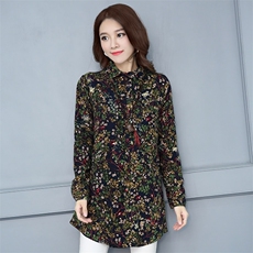 2025年冬季长袖直筒排多扣时尚百搭碎花加绒套头衬衫，女装衬衫，风姿绰