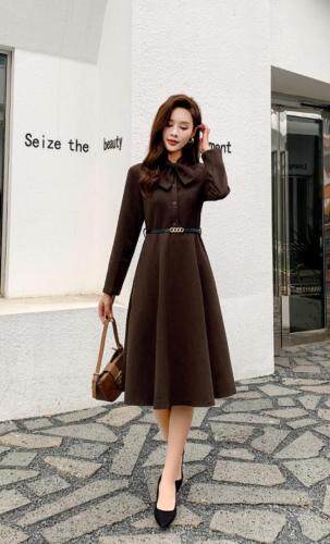 秋冬薄呢时尚连衣裙，女装连衣裙，秀水百合