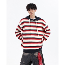 517A-8-M626-P78高品质连帽针织衫条纹撞色慵懒风毛衣现货卫衣，男装针织衫/毛衣，星座517A-8（原B282）