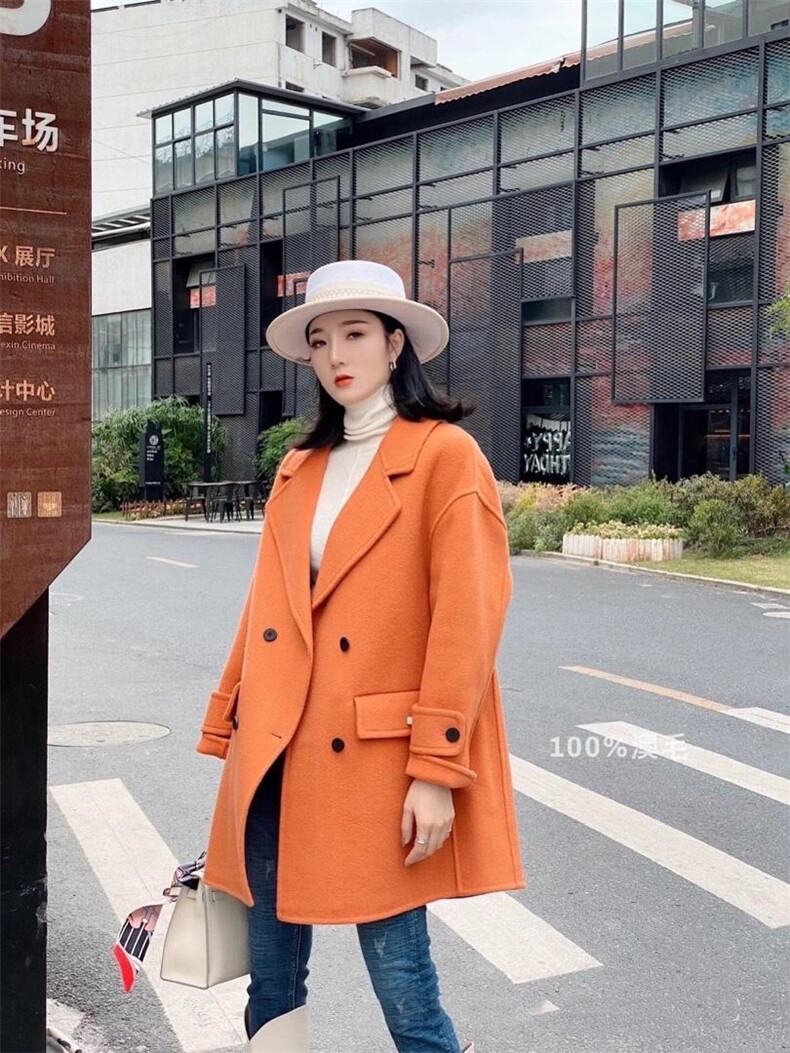 SL20139欧版洋气西装领双排扣百分百羊毛双面呢大衣,女装西装,L·H·X