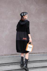 秋装双拉链长袖连衣裙，女装连衣裙，依水云阁