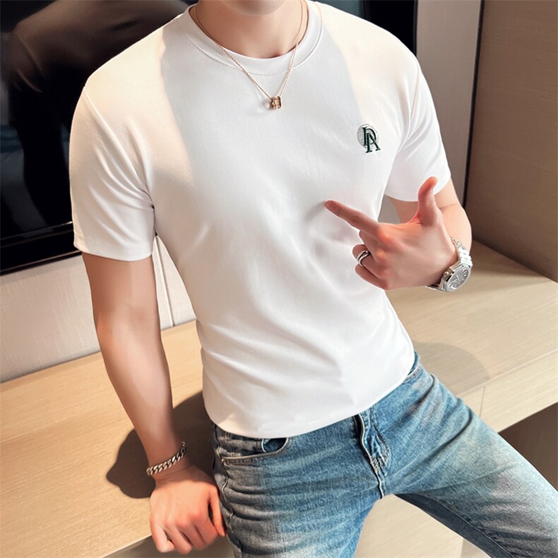 2024春夏新款圆领修身纯色短袖T恤男5765-p45,男装T恤,电商D303