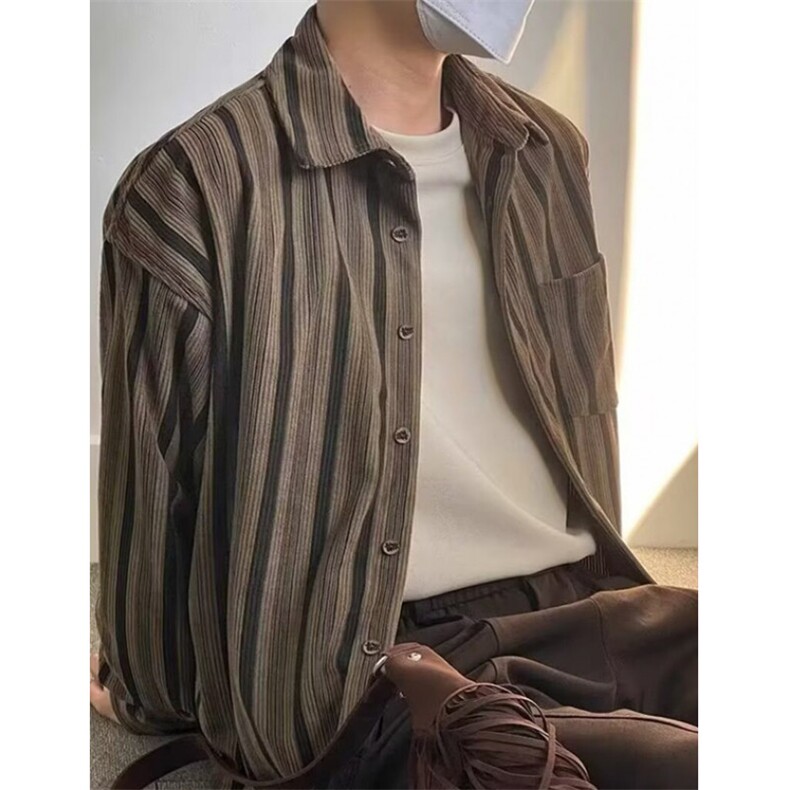 条纹衬衫男春季韩系宽松潮流设计感扎染长袖衬衣外套C3037,男装衬衫,星座1116A（原606A-3）
