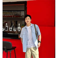 纯色衬衫短袖夏季宽松日系风格衬衣外套日系新款潮流CA223-P42，男装T恤，星座208-5