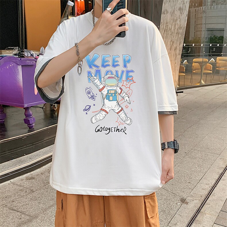 JT55175-P25假两件短袖t恤男大码胖子半袖体恤半截袖港风,男装T恤,电商A040
