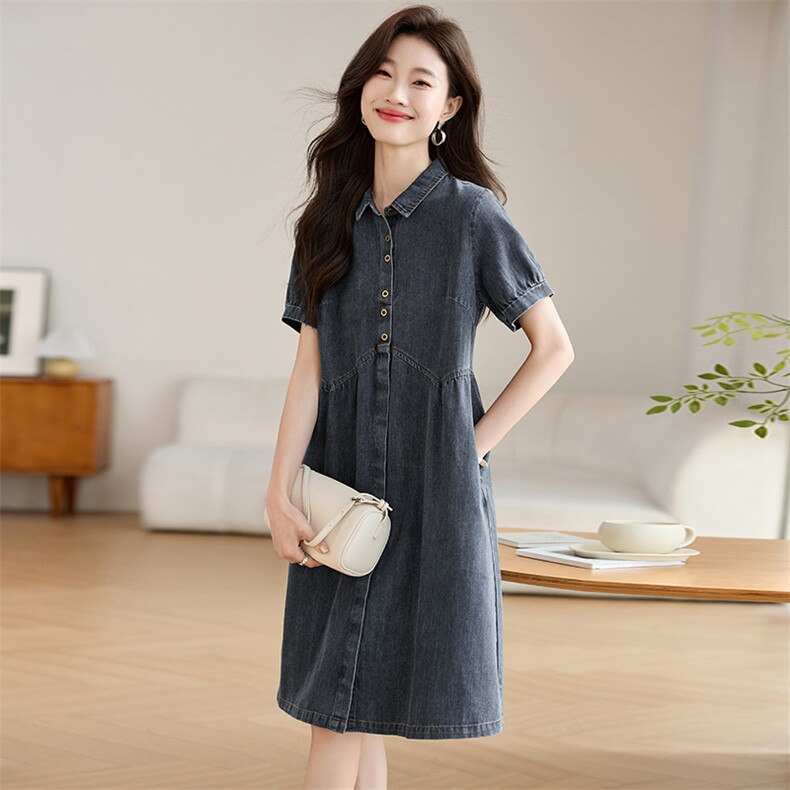 牛仔连衣裙女夏季2025新款宽松显瘦遮肉高级感法式复古减龄小个子,女装牛仔裙,韩派