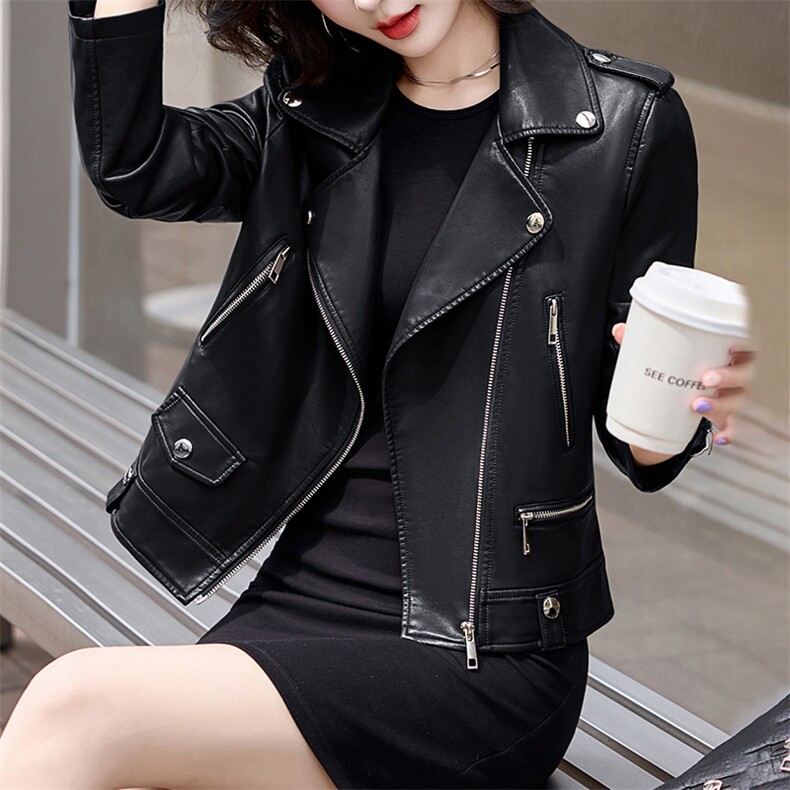 现货韩版修身皮衣外套女短款2024年秋新款仿真绵羊皮女士皮夹克,女装皮衣,跑量工厂店