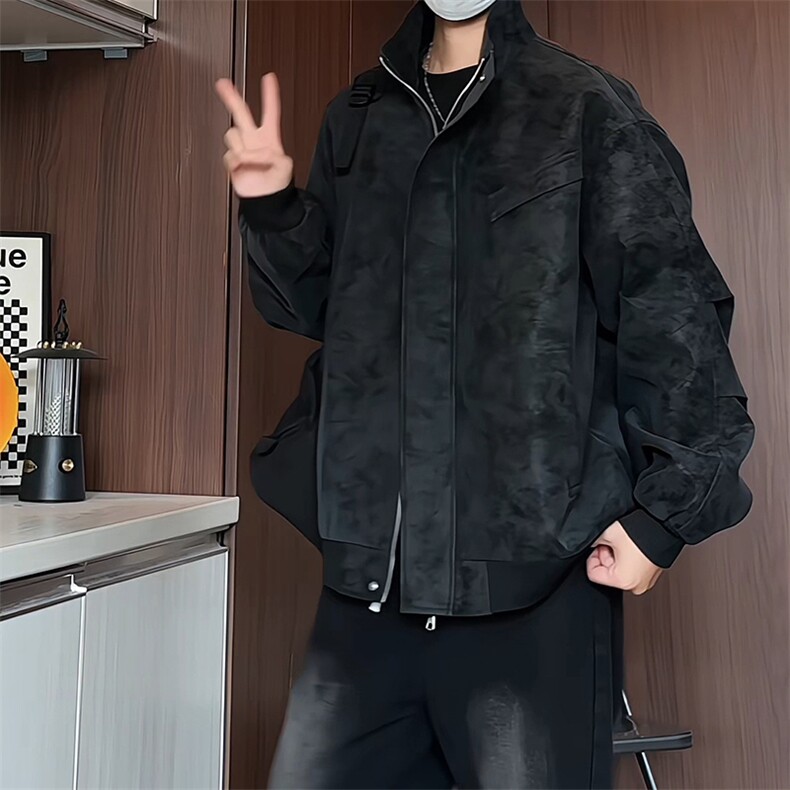 PY2615/P85春装新款现货短款立领皮夹克男雾面皮衣宽松潮外套,男装夹克,电商A141