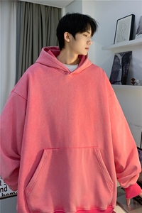 INS纯色潮流水洗宽松休闲落肩连帽卫衣上衣JK23308-特批45控69图片