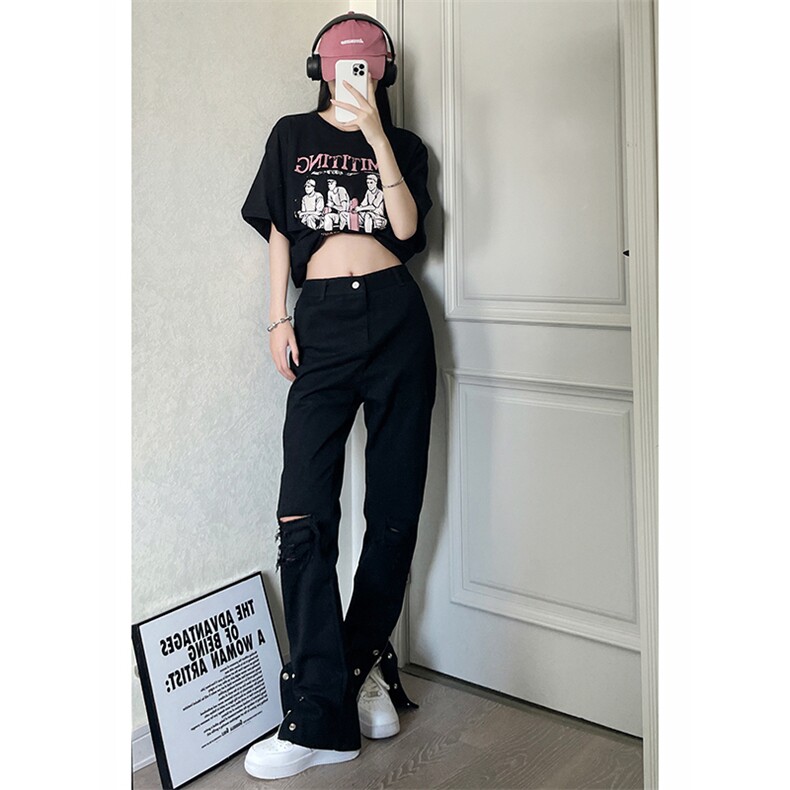 美式高街ins小众拉链hiphop排扣破洞休闲牛仔裤货号K642P6078,男装牛仔裤,电商A063