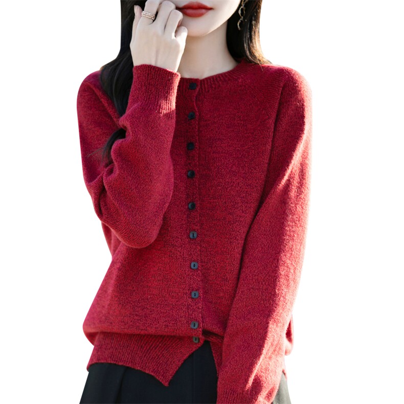 无缝花纱针织开衫女外搭毛衣2025新款长袖加厚保暖外套纽扣毛衫,针织衫/毛衣,昭美羊绒