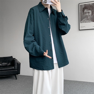 8XL-M泡泡纱盐缩肌理长袖衬衫男夏季冰丝外套防晒衬衣CS29007P40
