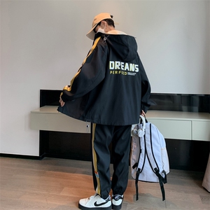 春季跑量款青少年大码休闲运动连帽宽松潮套装男TZD06P90图片