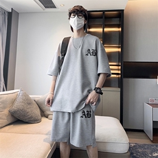 DXYK5-P55港风华夫格短袖两件套套装T恤五分裤短裤男，男装休闲套装，星座1204-3