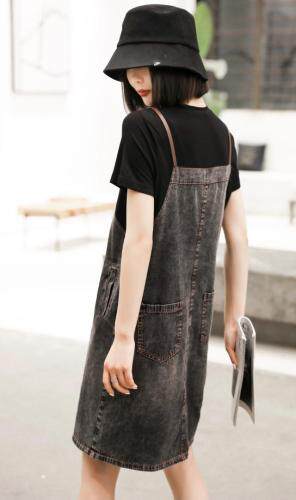 牛仔背带裙假两件，女装，维茜