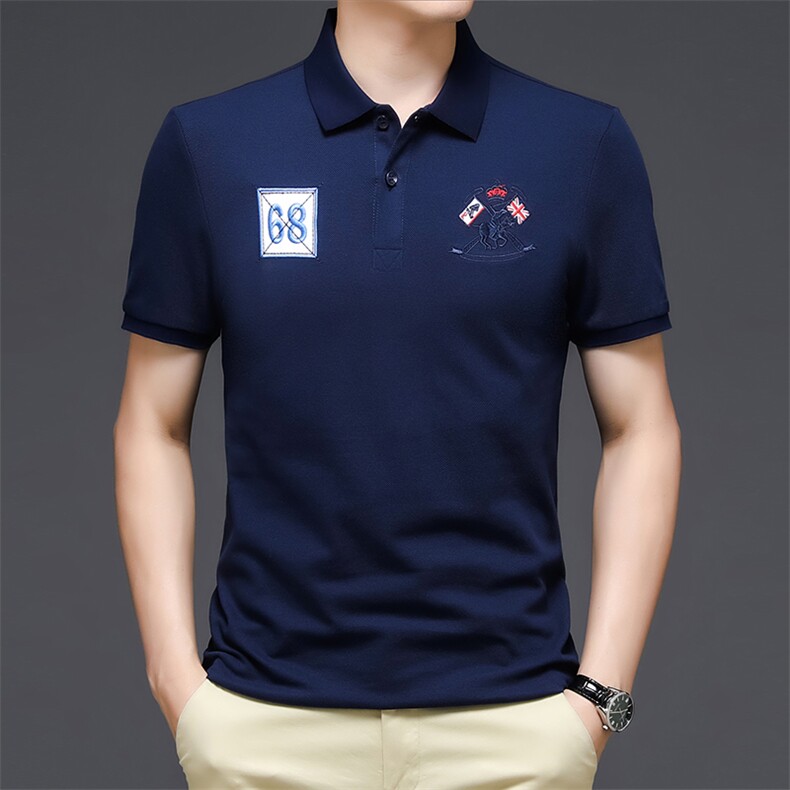 男士免烫短袖t恤薄款夏季中年休闲刺绣半袖POLO衫HM6512-P55,男装Polo衫,星座1105-3