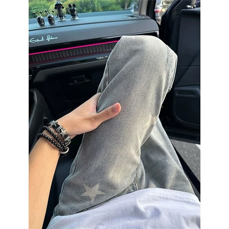 美式水洗复古直筒牛仔裤男女宽松做旧漏洞宽松休闲长裤潮牌bf,男装牛仔裤,星座506A