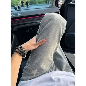 美式水洗复古直筒牛仔裤男女宽松做旧漏洞宽松休闲长裤潮牌bf图片