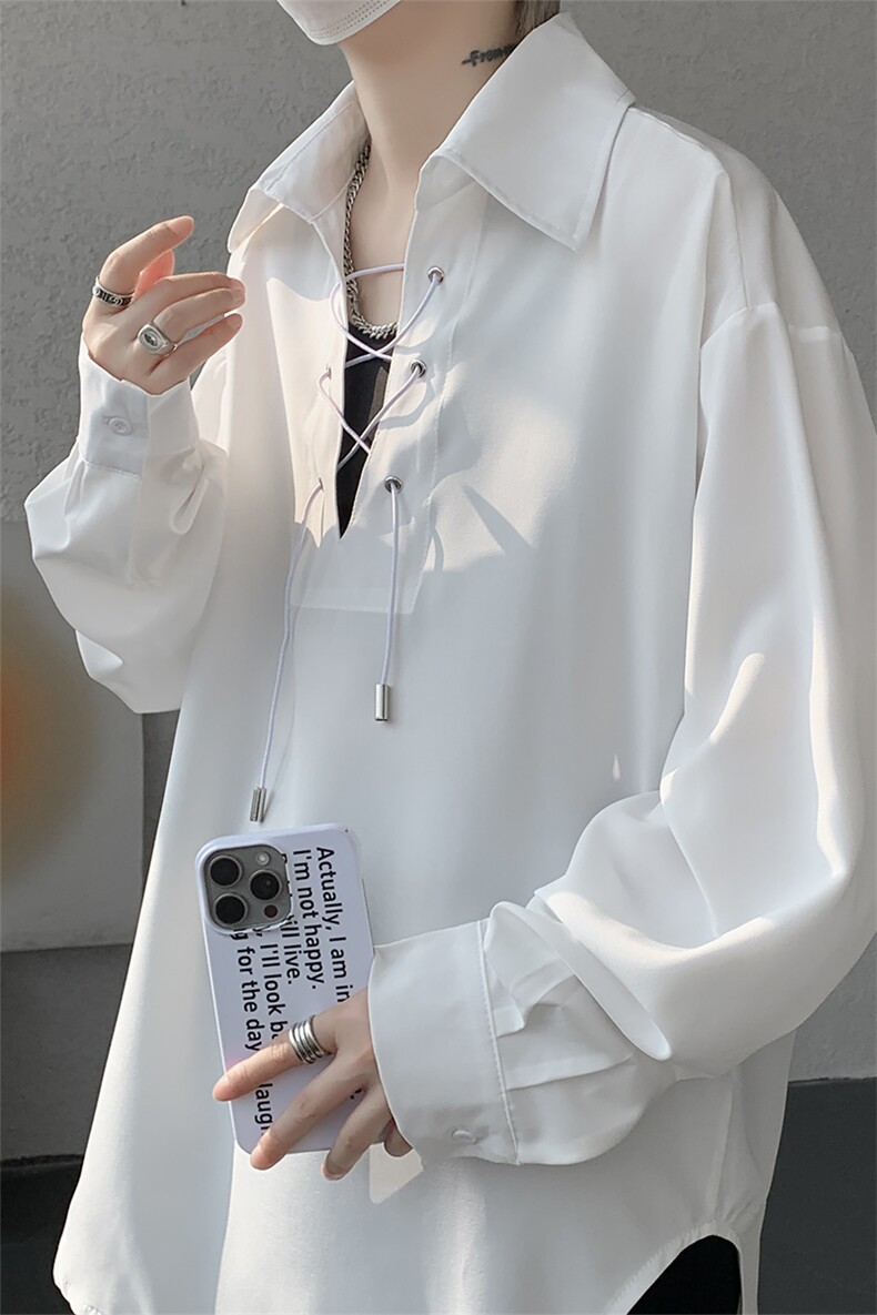 春夏新款小心机深V西装领系带衬衫简约美式时尚衬衫外套特P38,男装衬衫,电商B319