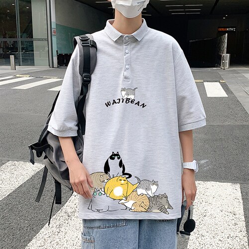 PL57155-P35 翻领短袖polo衫男大码胖子半袖t恤男有领保罗衫 模特图片