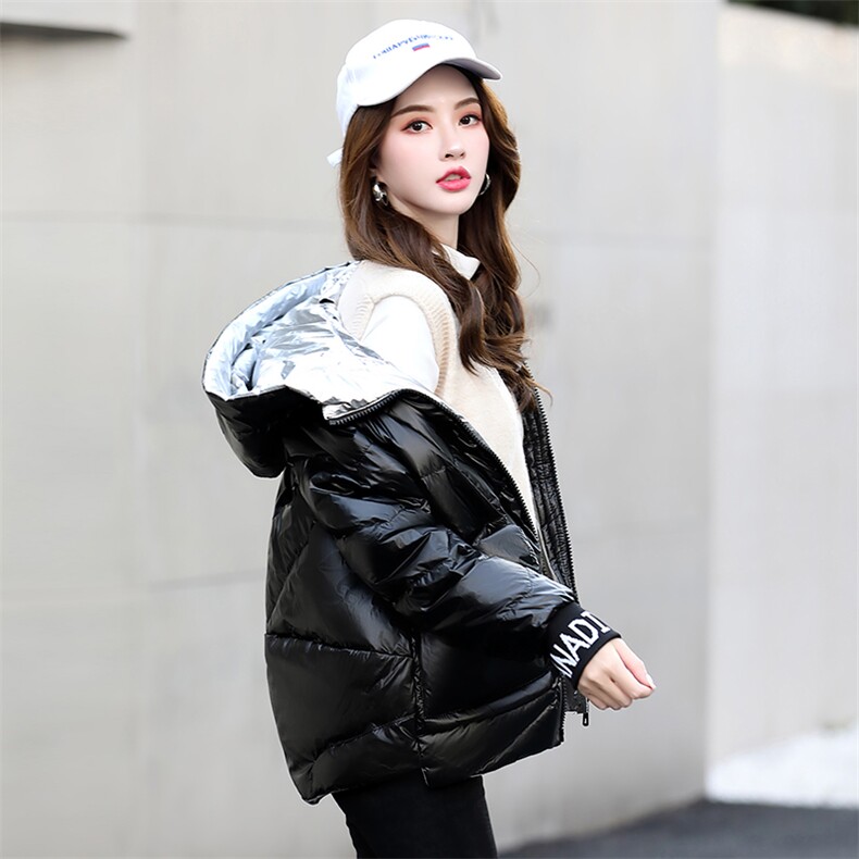时尚亮面连帽短款羽绒服女士冬季保暖显瘦外套高端品质轻薄舒适,女装羽绒服,阿舍尔精品
