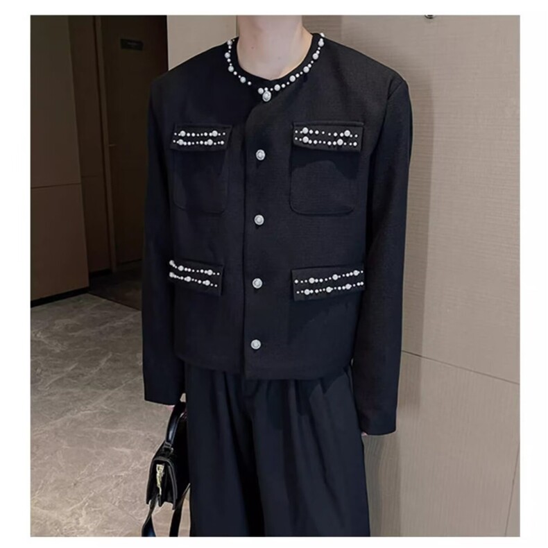 J440-P67高级感镶钻粗花呢编织小香风外套男2025新款秋季ins,女装短外套,电商B323A