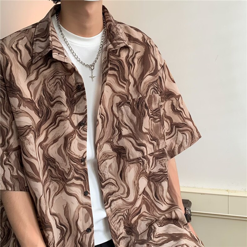 日系五分袖春夏季新款衬衫潮流慵懒男方领宽松型衬衫AC68P27,男装衬衫,星座1116-2