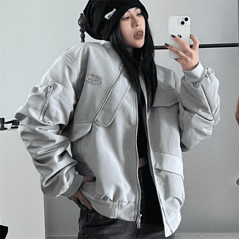 美式街头风小众设计感拉链棒球服外套春秋复古款飞行夹克oversize图片