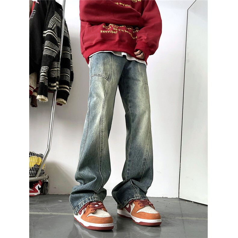 春装美式高街复古做旧色修身微喇牛仔裤5XZ502-K709-P65控88,男装牛仔裤,星座502