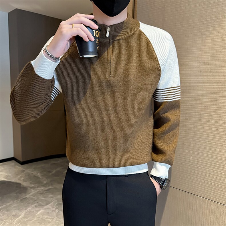 冬季店主风社会小伙痞帅半高领拼接针织衫301A-1/M96/P58,男装针织衫/毛衣,星座301A-1