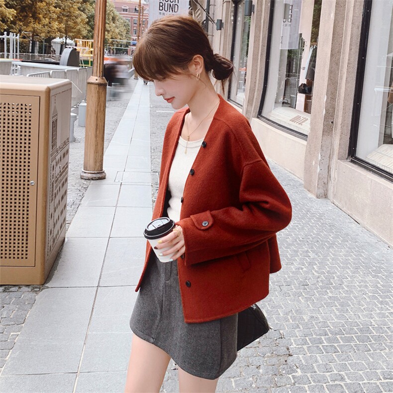 2024秋季新款气质双面呢围脖短款羊毛外套，女装双面呢大衣，千寻