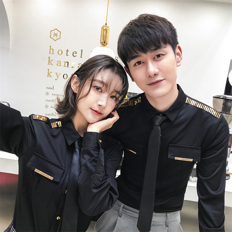 QC090*2021新亮片肩章长袖衬衫夜店酒吧空少情侣长袖衬衣大码,男装衬衫,星座717A