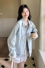 别致高级感2025超火减龄牛仔外套女慵懒风蕾丝拼接小个子气质夹克，女装短外套，2D078