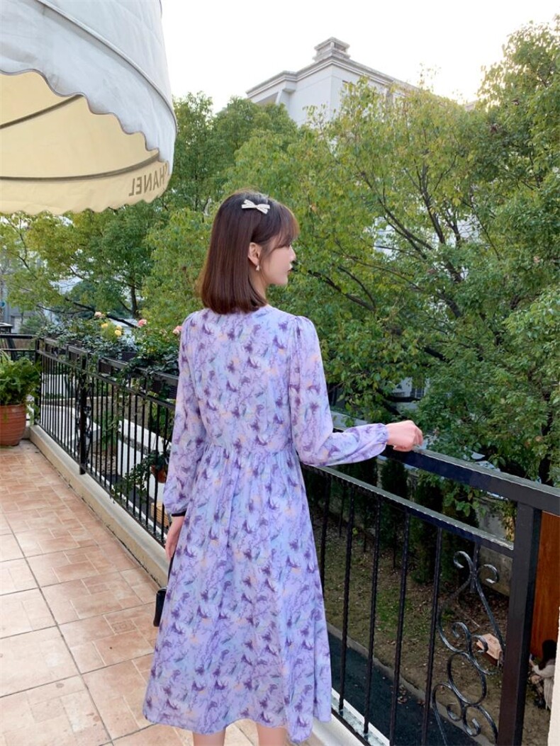 韩版甜美淑女时尚气质高雅艺术盘扣复古风连衣裙,女装连衣裙,荷塘月色