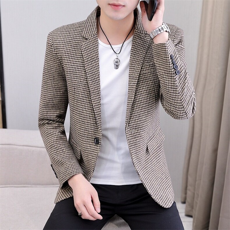606P60秋季男士西服千鸟格小西装外套上衣修身休闲潮流帅,男装西服,星座1706