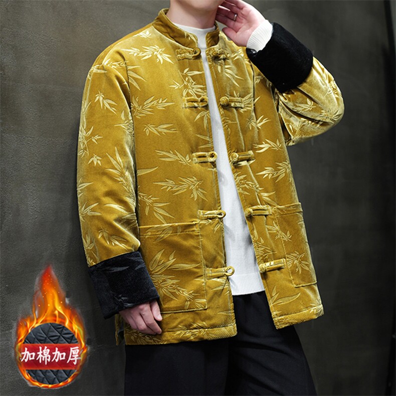 现货25新中式丝绒竹叶压花高级感棉服MY9913-P130控189,男装棉衣,电商A021