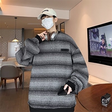 条纹中山卫衣男士秋冬季慵懒风外套美式复古圆领宽松上衣，女装短外套，星座1013