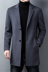 Z3358秋冬2023年男士毛呢大衣羊毛呢子双面尼中长款风衣P360图片