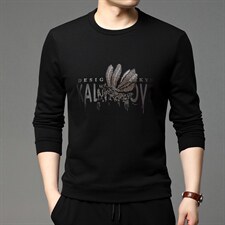 春秋季圆领卫衣男士宽松纯棉套头打底衫长袖t恤中年印花上衣，男装卫衣，电商B212（原钱塘6029）