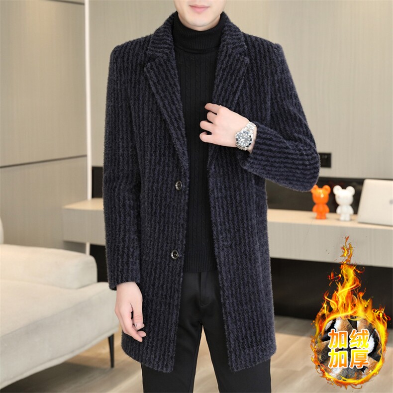 加绒加厚西装领大码中长款型男商务休闲青年外套男D90-P175图片
