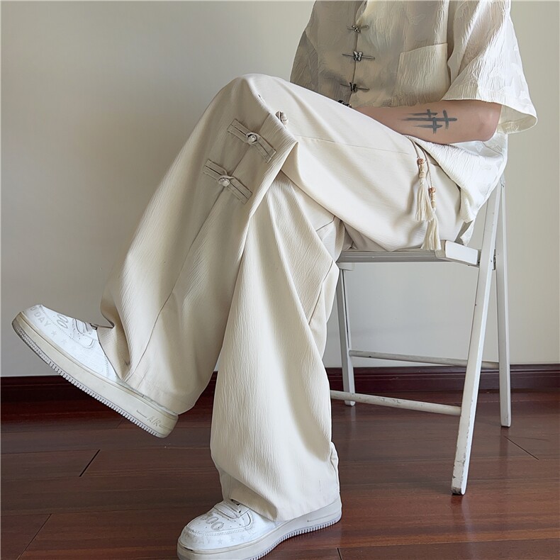 抖音品质夏季新款风新中式盘扣宽松西裤B315-K24045-特p30控58,男装休闲裤,电商B315