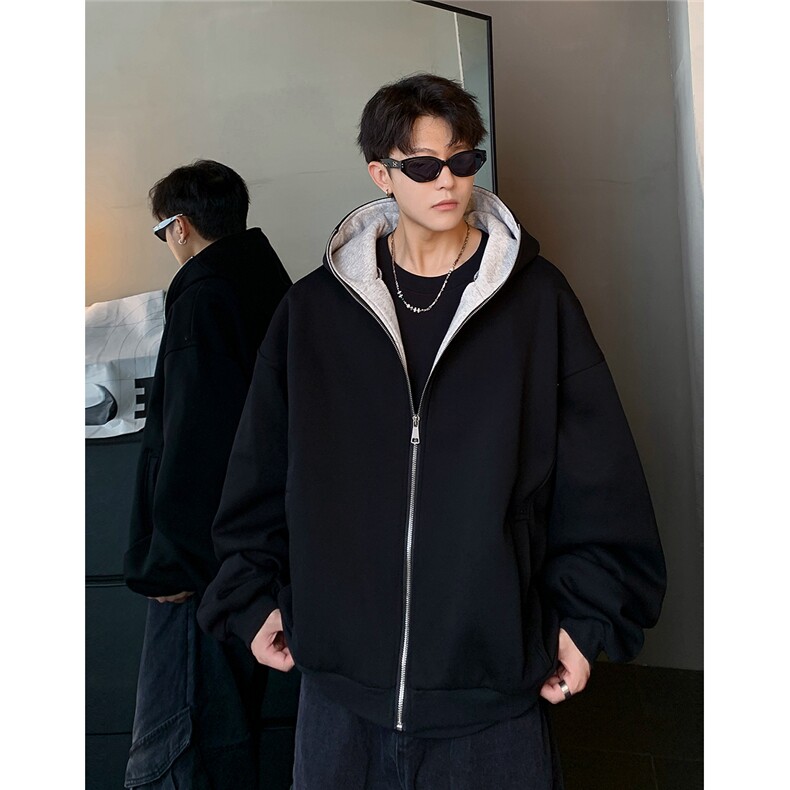 450克高品质美式拉链卫衣男秋季廓形连帽衫重磅硬挺外套JK801-P58，女装短外套，电商C307