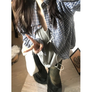 【档口现货】CS345LL-特P35 cleanfit蓝色格子衬衫男慵懒风衬衣图片