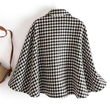 2024秋冬季收腰显瘦格子千鸟格毛呢斗篷宽松舒适版型时尚风衣，女装毛呢外套，雅静靓衣