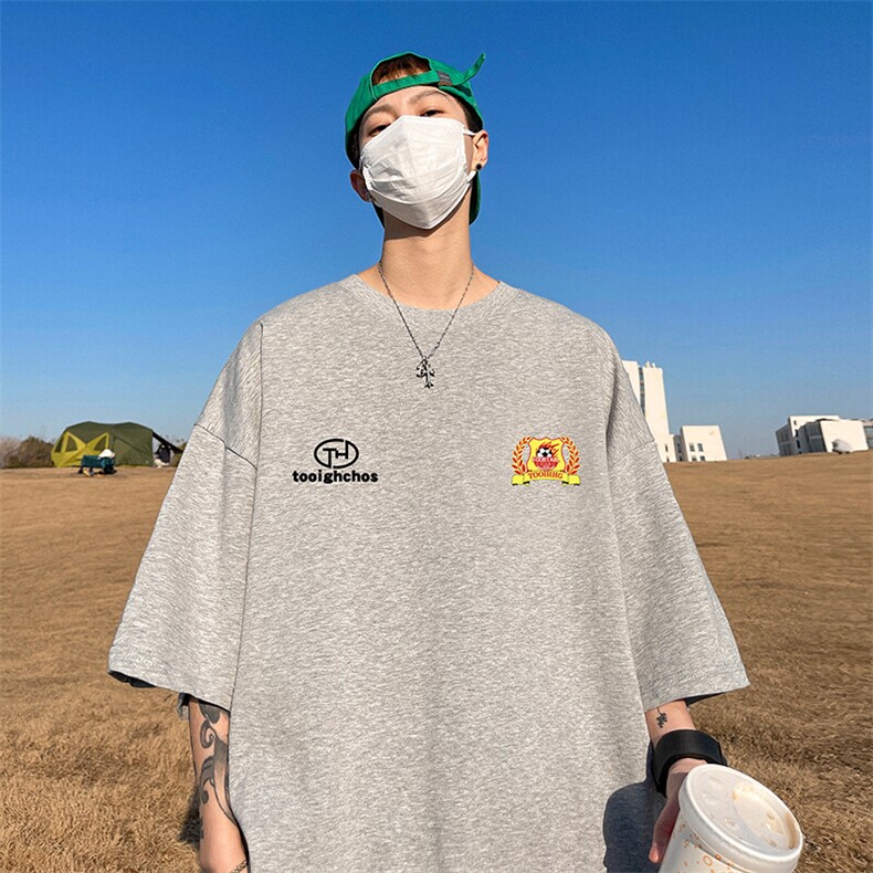 抖音得物二开现货220克夏装重磅美式高街宽松短袖t恤MT268,男装T恤,电商A486-1