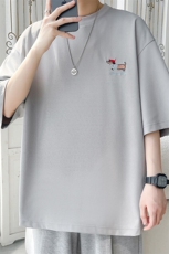 2025夏季新款旋律风车大码冰丝小狗刺绣T恤M-5XHT25465-特P25，男装T恤，电商A022
