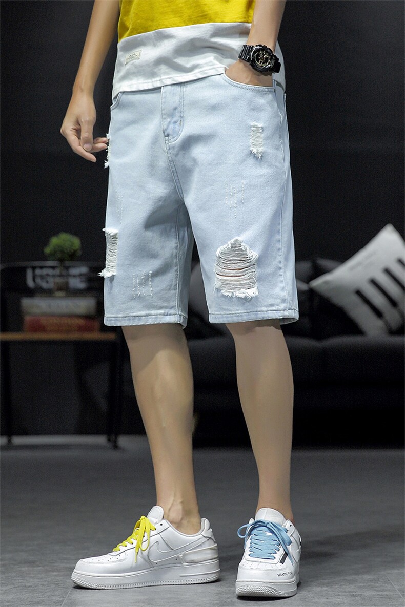 2021夏新日系大码男沙发墙潮流破洞刮烂乞丐裤牛仔短裤ND8129-P40,男装牛仔裤,电商A001