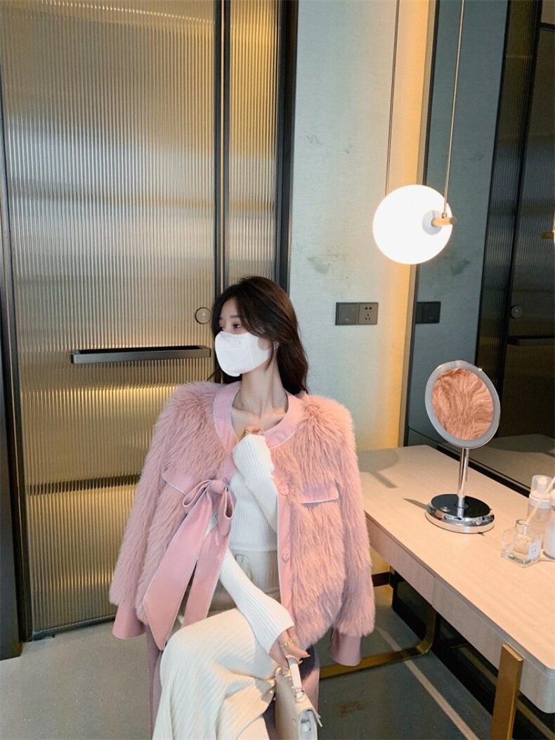 蝴蝶结拼皮毛毛外套，其它，M.W 嫚维