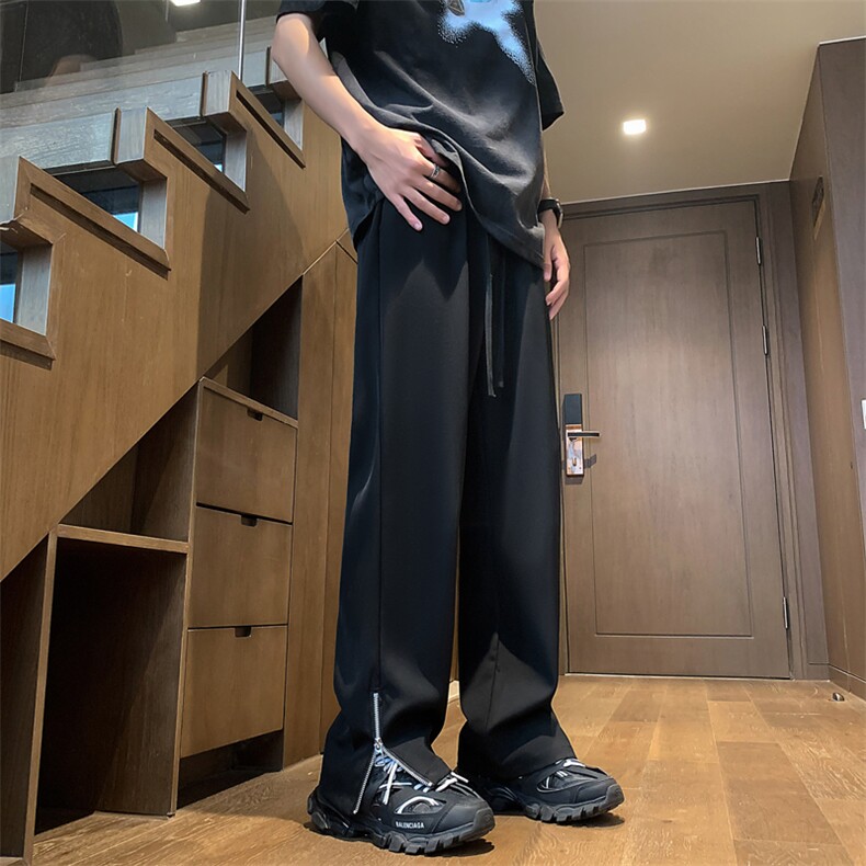 夏季冰丝松紧腰休闲裤侧拉链直筒垂感西裤XZ-221-1-K1502-P45控58,男装西裤,星座221-1